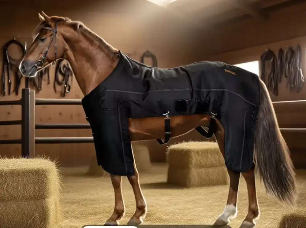 Cheval portant une couverture LED Synlyte Equestrian dans une écurie